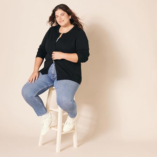 Amazon Essentials Women's Lightweight Crewneck Cardigan Sweater (Available in Plus Size), Black, X-Large