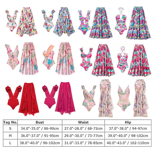 Summer Beach Outfits for Women: Swimsuits with Wrap Skirt Set Cover Up Sarong Long Maxi Dress 2 Piece Tropical Bathing Suit Coverups Bikini Sets Swimwear Monokini Beachwear Dark Pink Floral Medium